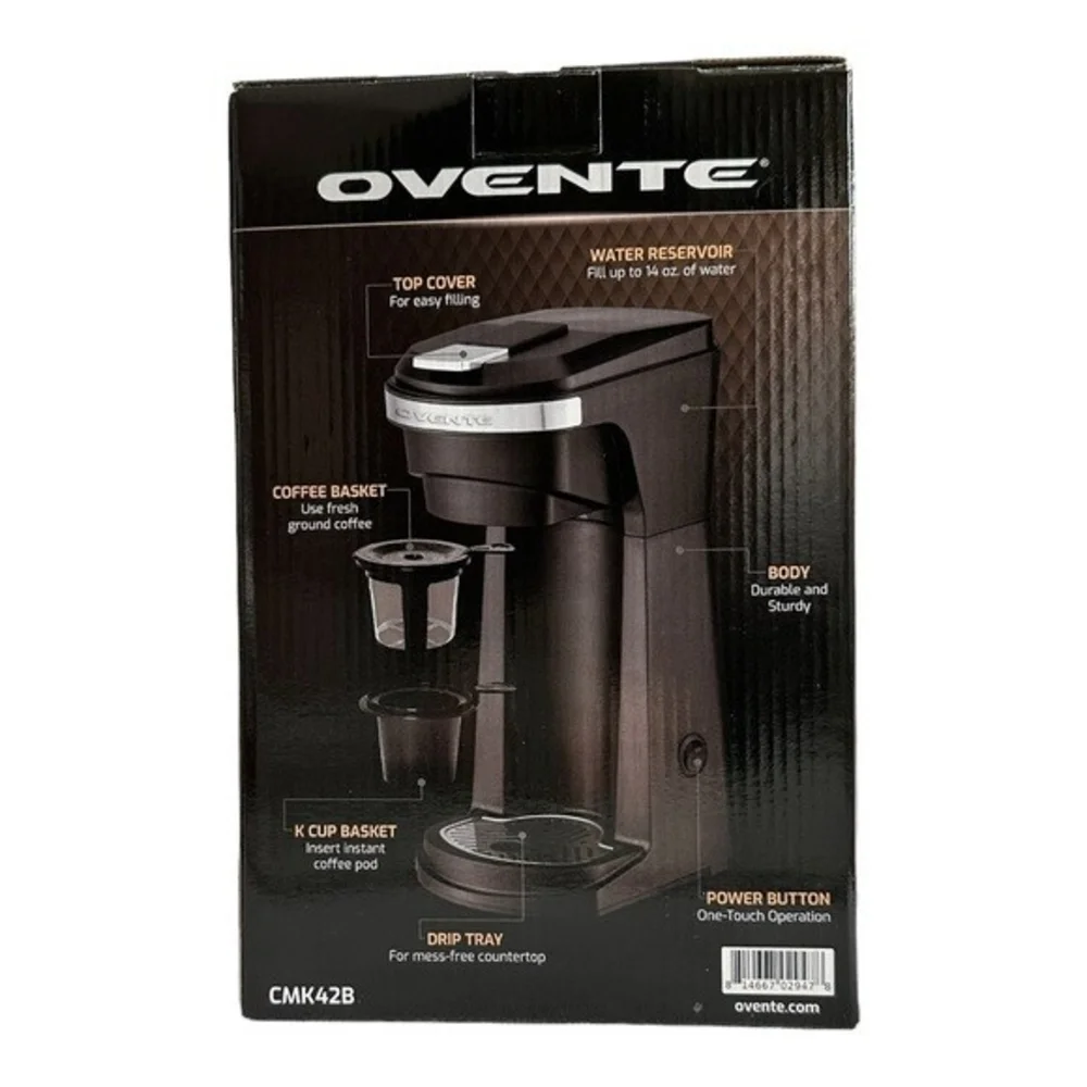 Ovente 2-in-1 Compact Coffee Maker 14oz K-Cup Ground Coffee Fast Brew NIB